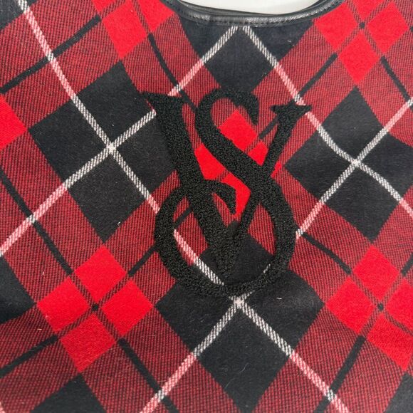 Victoria’s Secret Argyle Plaid Red Black Shopper Tote Bag VS Logo 15×11×5 - Picture 2 of 14